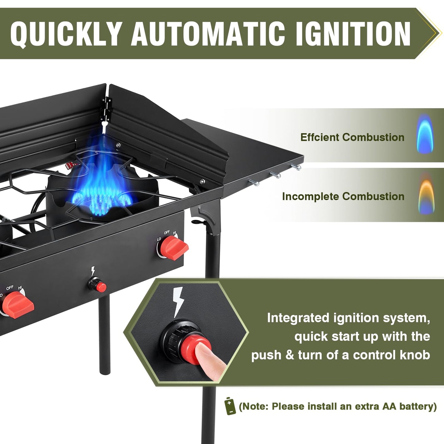 Bestfire 3 Burners Camping Stove for Cooking Outdoor, 225,000 BTU Propane Burners with Ignition wire&Removable Legs, Temperature Control Knobs and 20 PSIG High Pressure Regulator for BBQ
