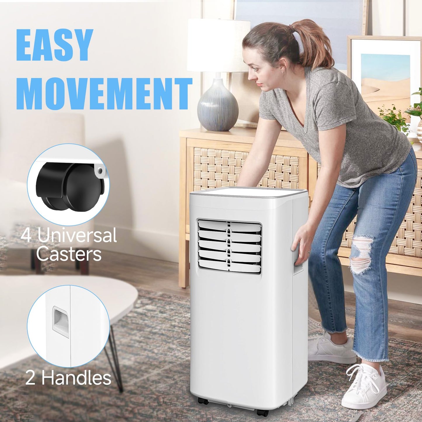 Portable Air Conditioner, 3-in-1 8500 BTU AC Unit with Fan & Dehumidifier – Quiet Cooling for Bedroom, Home Office up to 450 sq.ft, Includes Complete Window Mount Kit