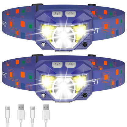 LHKNL Headlamp Flashlight, Lumen Ultra-Light Bright LED Rechargeable Headlight with White Red Light, 2-Pack Waterproof Motion Sensor Head Lamp,8 Modes for Outdoor Camping Running Hiking Fishing