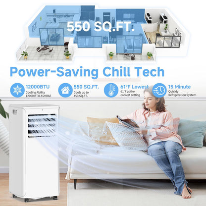 Portable Air Conditioner, 3-in-1 8500 BTU AC Unit with Fan & Dehumidifier – Quiet Cooling for Bedroom, Home Office up to 450 sq.ft, Includes Complete Window Mount Kit