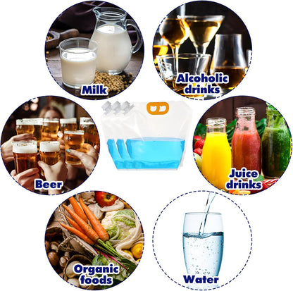 MAQUITA 20 Pcs 1.3 Gallon Foldable Water Emergency Container Bag 26 Gallon Freezable BPA Free Food Grade Clear Plastic Storage Foldable Bottle for Camping Riding