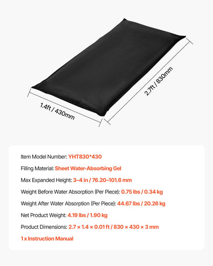 VEVOR Flood Barrier, 10-Pack, 5 × 0.7 ft Water-Activated Sandless Bags with Bucket