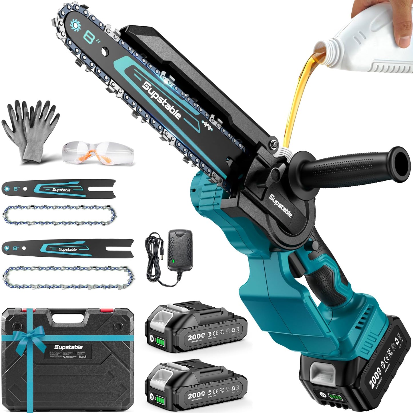 Mini Chainsaw Cordless, 8 Inch & 6 Inch Electric Chainsaw Battery Powered, 1000W Brushless Handheld Power Chain Saw with 2 Batteries, Small Tree Saw for Branch Trimming Wood Cutting