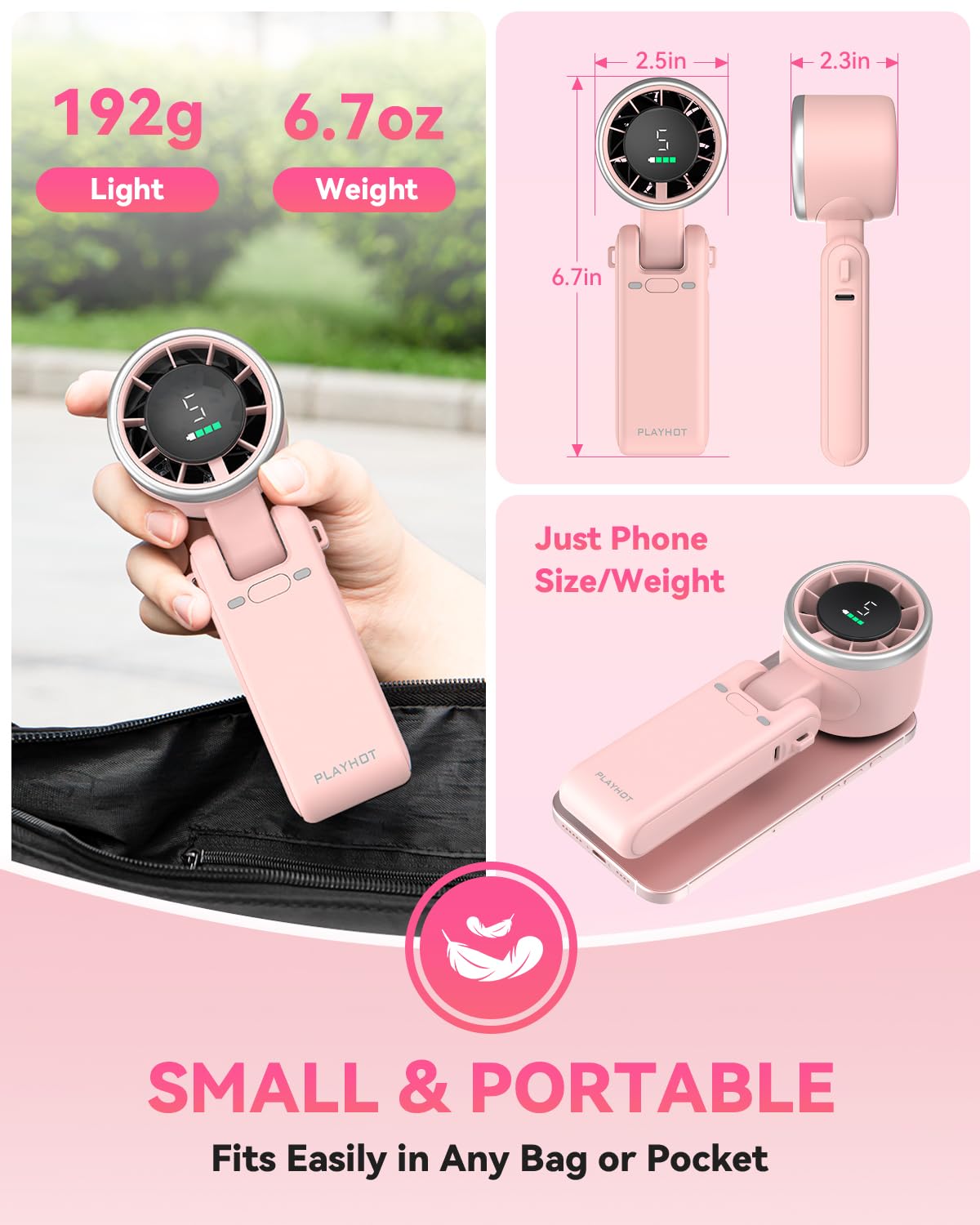 PlayHot Portable Handheld Turbo Fan, Travel Essentials, Gifts for Women/Men