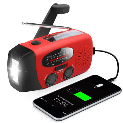Emergency Crank Weather Radio, 14800mWh Solar Hand Crank Portable AM/FM/NOAA Weather Radio with 1W 3 Mode Flashlight & Reading Lamp, Cell Phone Charger, SOS for Home and Emergency