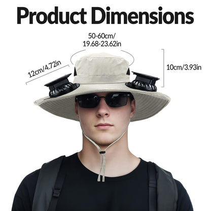 Solar Powered Fan Hat for Men Women Wide Brim Hat with 2 Fans UPF 50+ Outdoor Fishing Beach Sun Hat