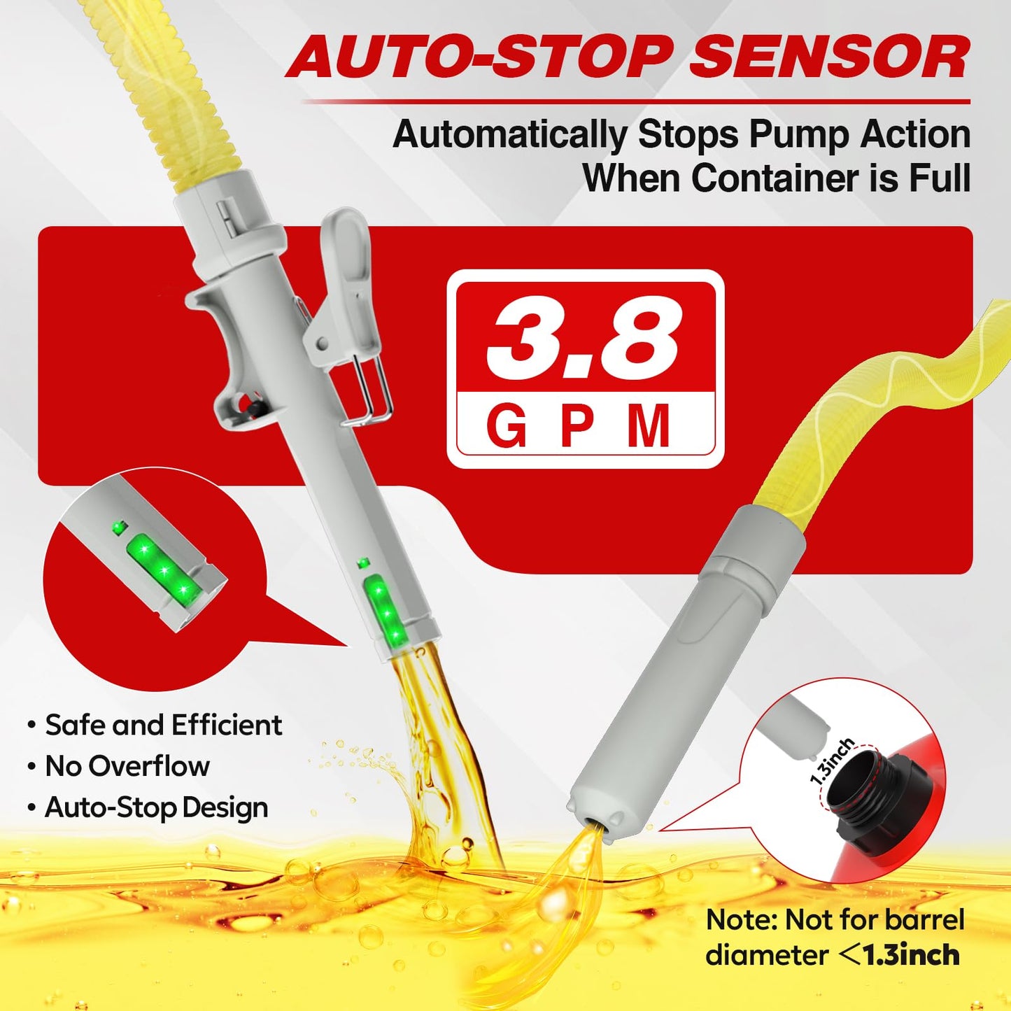Keimi 5 GPM Cordless Fuel Transfer Pump with Auto-Stop & Hand Trigger Nozzle, Compatible with DeWalt 20V & Milwaukee 18V Batteries, Gas Can Pump for Gasoline/Diesel, 51" Hose & 4 Adapters