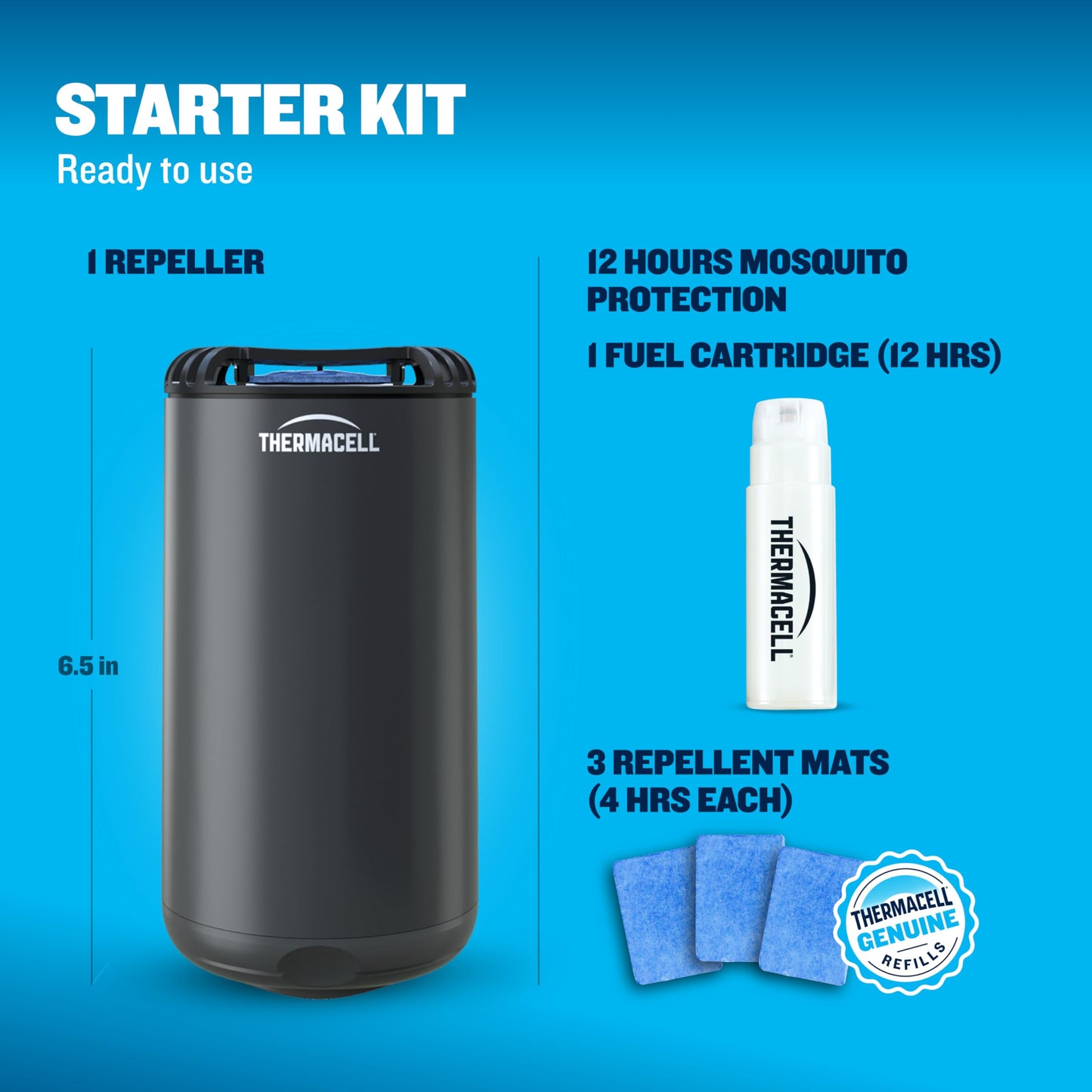 Thermacell Fuel-ZoneGuard Base Fuel Powered Mosquito Repeller; 15-Foot Zone of Scientifically Proven Outdoor Protection; Patio Shield; 12-Hr Refill; DEET-Free; Bug Spray Alternative; Glacial Blue
