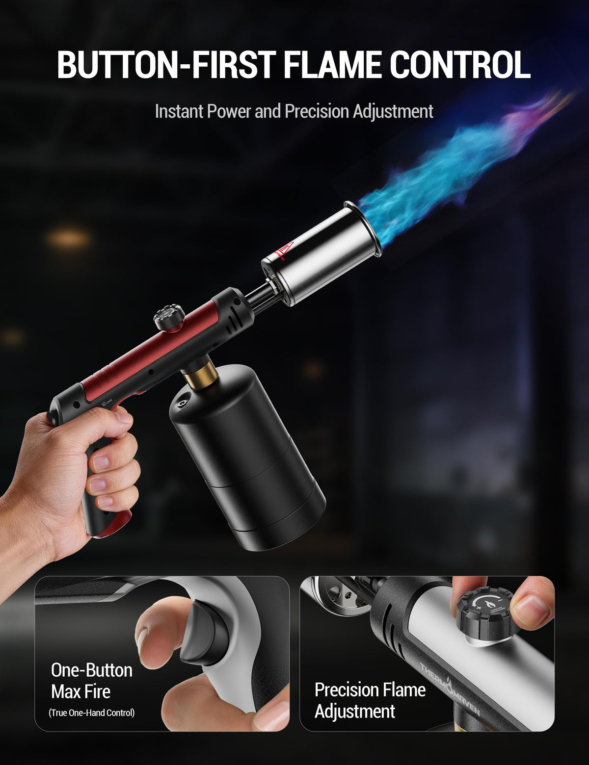 ThermoMaven Propane Torch Gun, One-Touch Max Fire Flame Thrower, Silver