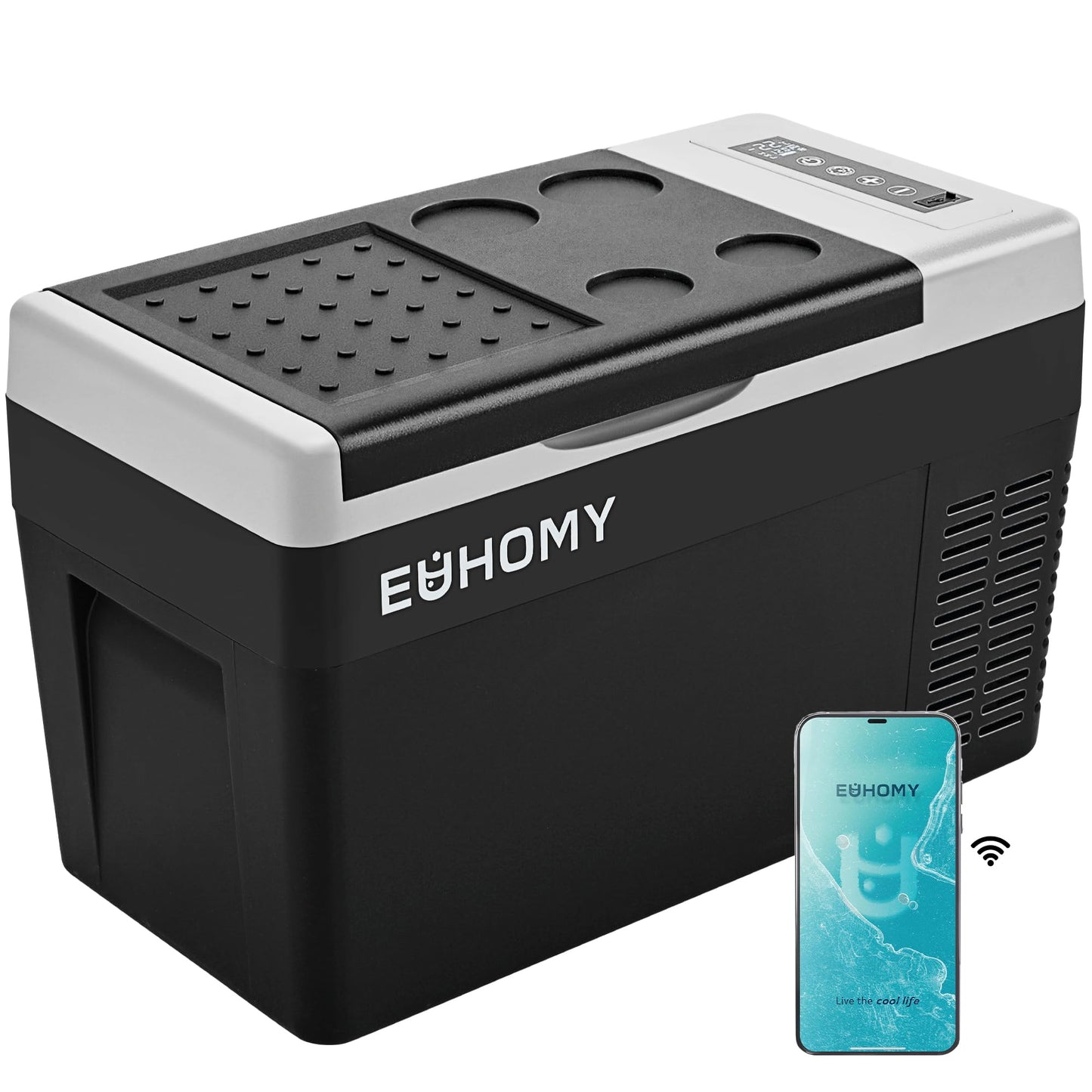 EUHOMY 12 Volt Refrigerator, 19QT(18L) Compressor Electric Cooler APP Control, Car Fridge -4℉~68℉, Portable Refrigerator 12/24V DC 100-240V AC, Portable Freezer for Camping, Travel, Boat