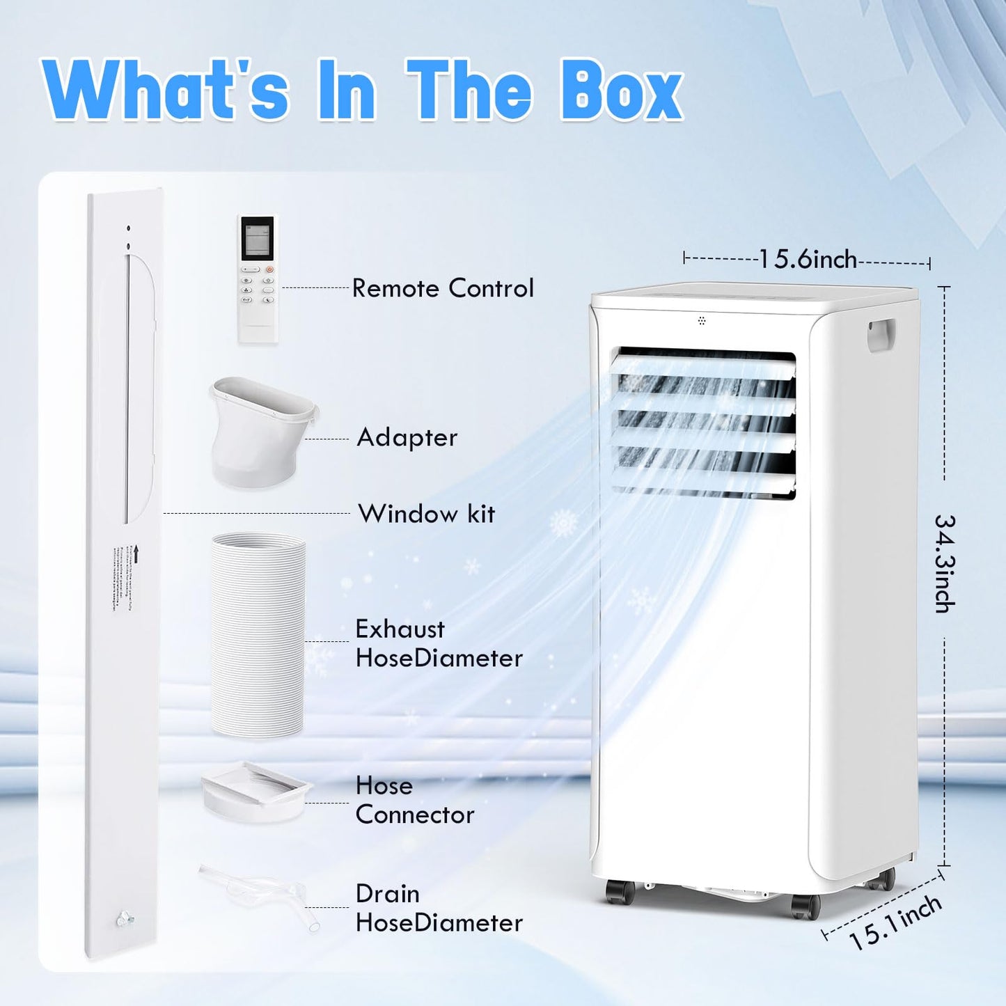 Portable Air Conditioner, 3-in-1 8500 BTU AC Unit with Fan & Dehumidifier – Quiet Cooling for Bedroom, Home Office up to 450 sq.ft, Includes Complete Window Mount Kit
