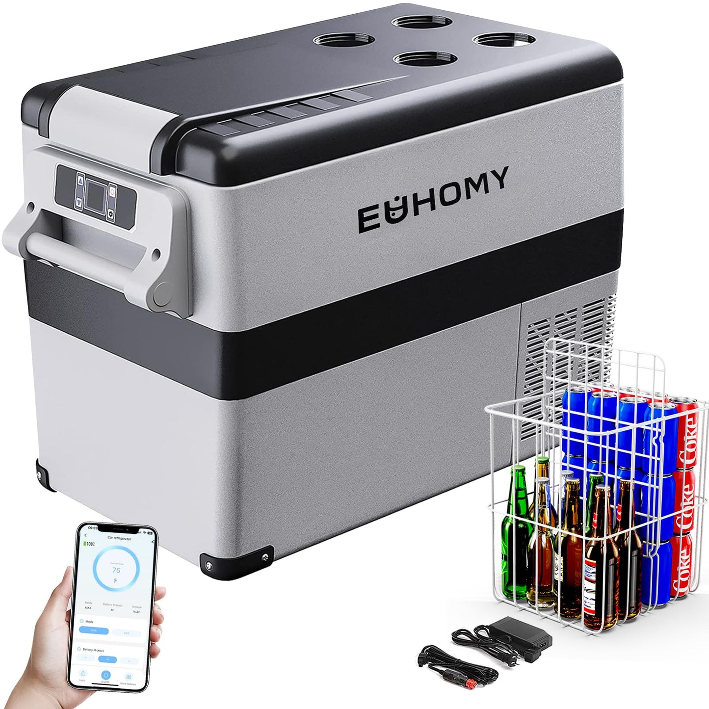 EUHOMY 12 Volt Refrigerator, 19QT(18L) Compressor Electric Cooler APP Control, Car Fridge -4℉~68℉, Portable Refrigerator 12/24V DC 100-240V AC, Portable Freezer for Camping, Travel, Boat