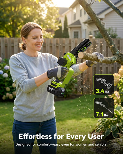 Mini Chainsaw Cordless, 8 Inch & 6 Inch Electric Chainsaw Battery Powered, 1000W Brushless Handheld Power Chain Saw with 2 Batteries, Small Tree Saw for Branch Trimming Wood Cutting