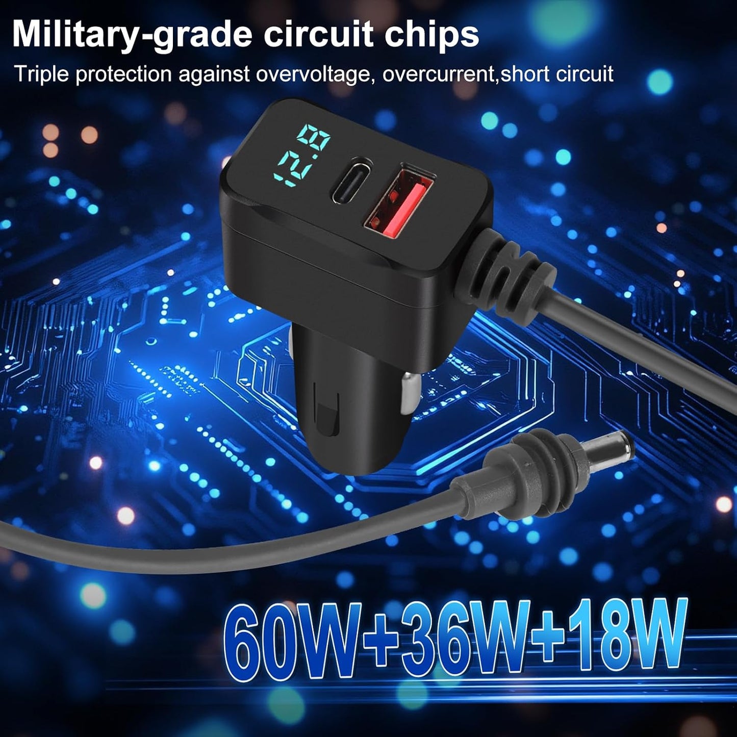 Starlink Mini Car Adapter 10FT 3-in-1 Cable & 12V-24V Adapter with Display | Starlink-Mini 12V Adapters for Cars, Trucks, RVs | USB-C PD 36W & USB-A QC 18W | Waterproof