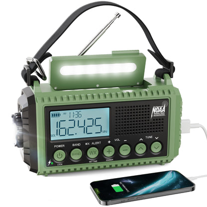 Raynic Emergency Radio, 5000mAh, Solar Hand-Crank AM/FM/SW/NOAA, Charger & Flashlight