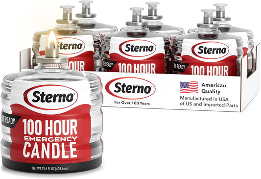 Sterno 100-Hour Emergency Candles, Power Outage Essential Supplies, 6-Pack