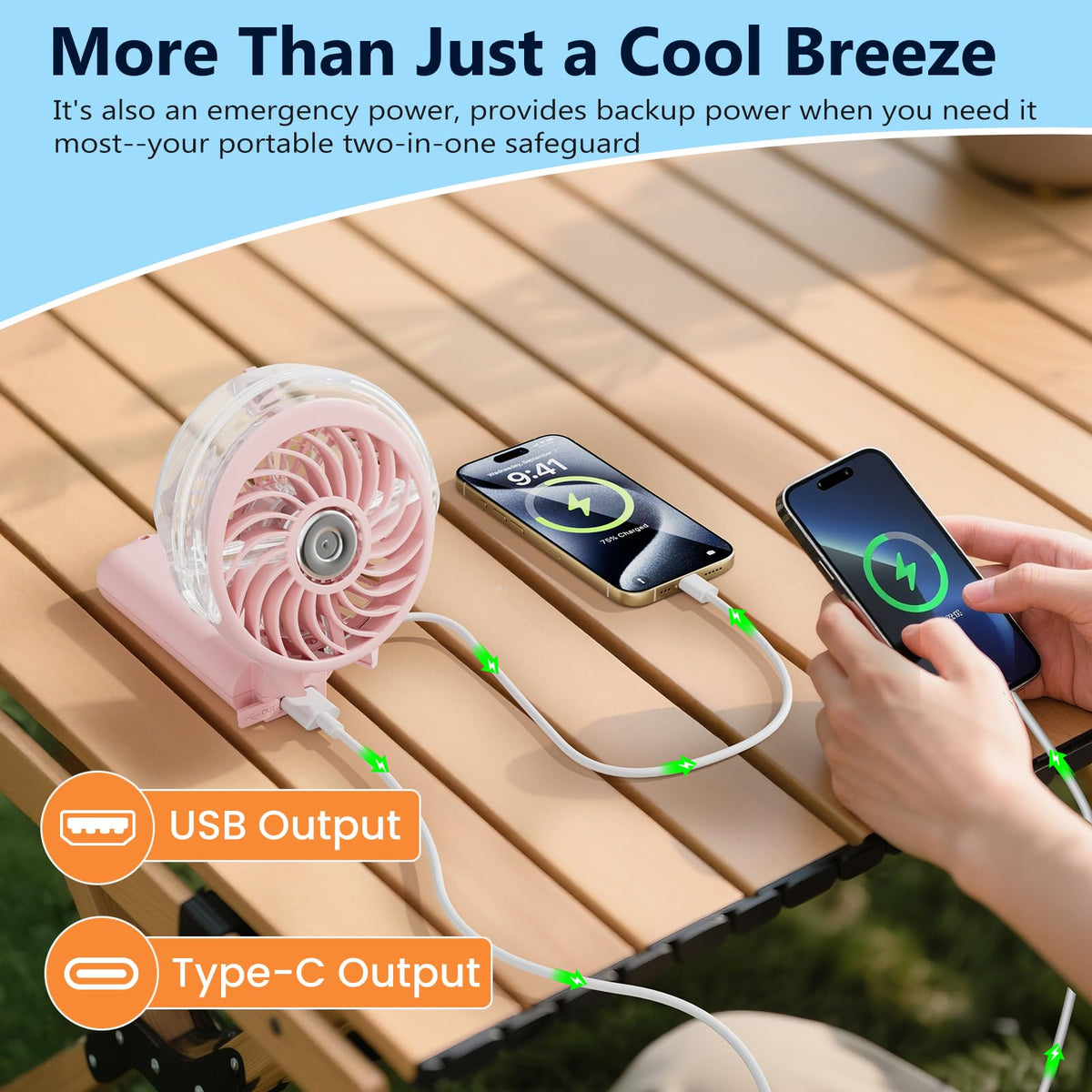 HandFan 5200mAh Rechargeable Handheld Misting Fan, Portable Mister, Royal Blue