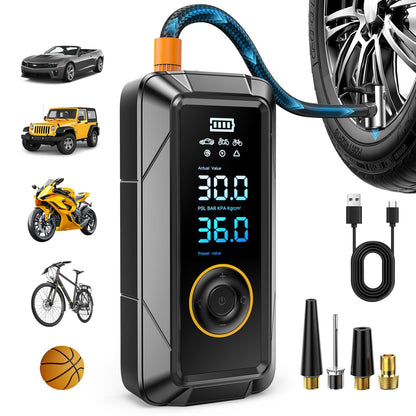 Tire Inflator Portable Air Compressor Portable Air Pump Cordless Bike Pump with Digital Dual Values Display 150 PSI Car Tires Pump with LED Lights Air Pump