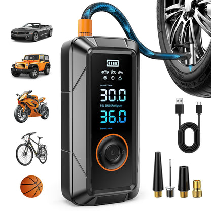 Tire Inflator Portable Air Compressor Portable Air Pump Cordless Bike Pump with Digital Dual Values Display 150 PSI Car Tires Pump with LED Lights Air Pump