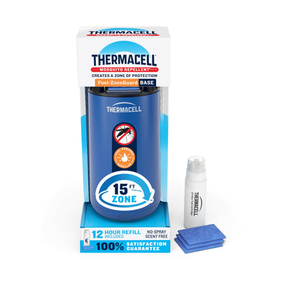Thermacell Fuel-ZoneGuard Base Fuel Powered Mosquito Repeller; 15-Foot Zone of Scientifically Proven Outdoor Protection; Patio Shield; 12-Hr Refill; DEET-Free; Bug Spray Alternative; Glacial Blue