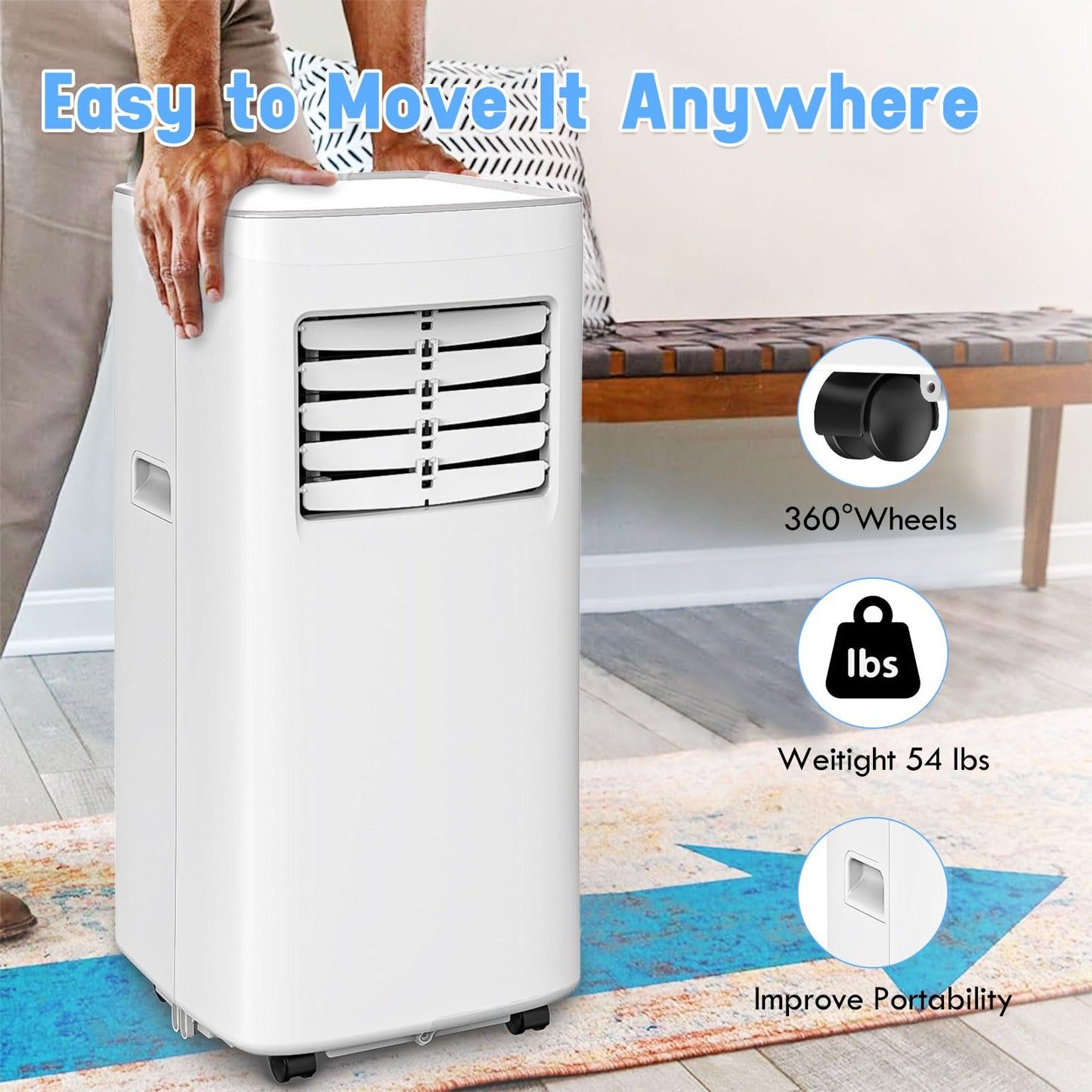 Portable Air Conditioner, 3-in-1 8500 BTU AC Unit with Fan & Dehumidifier – Quiet Cooling for Bedroom, Home Office up to 450 sq.ft, Includes Complete Window Mount Kit
