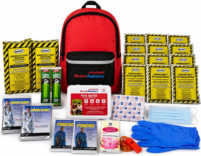 Ready America 70280 72 Hour Emergency Kit, 2-Person, 3-Day Backpack, Includes First Aid Kit, Survival Blanket, Portable Preparedness Go-Bag for Camping, Car, Earthquake, Travel, Hiking, and Hunting, Red