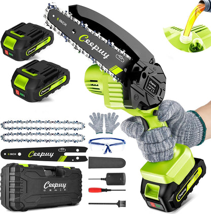 CEEPUY Mini Chainsaw Cordless,6 Inch Portable Electric Chainsaw with Automatic Oiler/Security Lock/Battery Powered Small Handheld Saw for Trees Branches Trimming,Wood Cutting, Gifts for Men Women