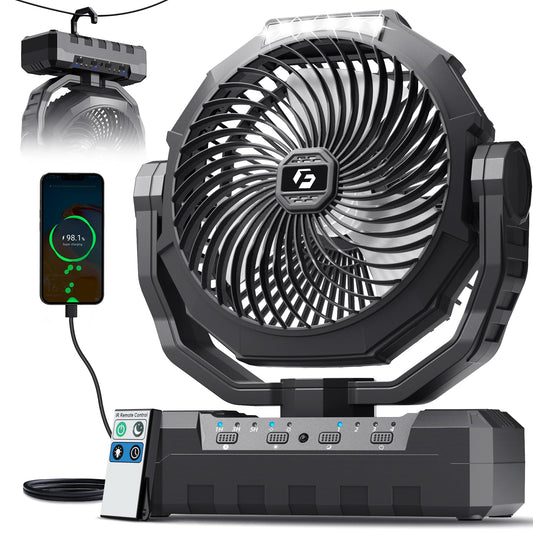 FRIZCOL 3-in-1 Camping Fan - Portable Fans Rechargeable - 24000mAh Battery Powered Fan with Light & Remote for Indoor, Outdoor, Tent, Travel, Fishing, Jobsite, Gifts for Men Dad Him - Orange