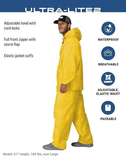 FROGG TOGGS Men’s Ultra-Lite2 Rain Suit, Waterproof Raincoat and Pant Set