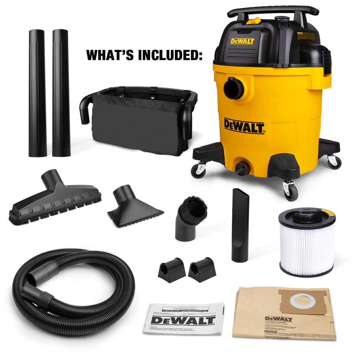 DEWALT DXV05P 5-Gallon Wet/Dry Vac, 4 Peak HP, 1-7/8-Inch Hose, Yellow