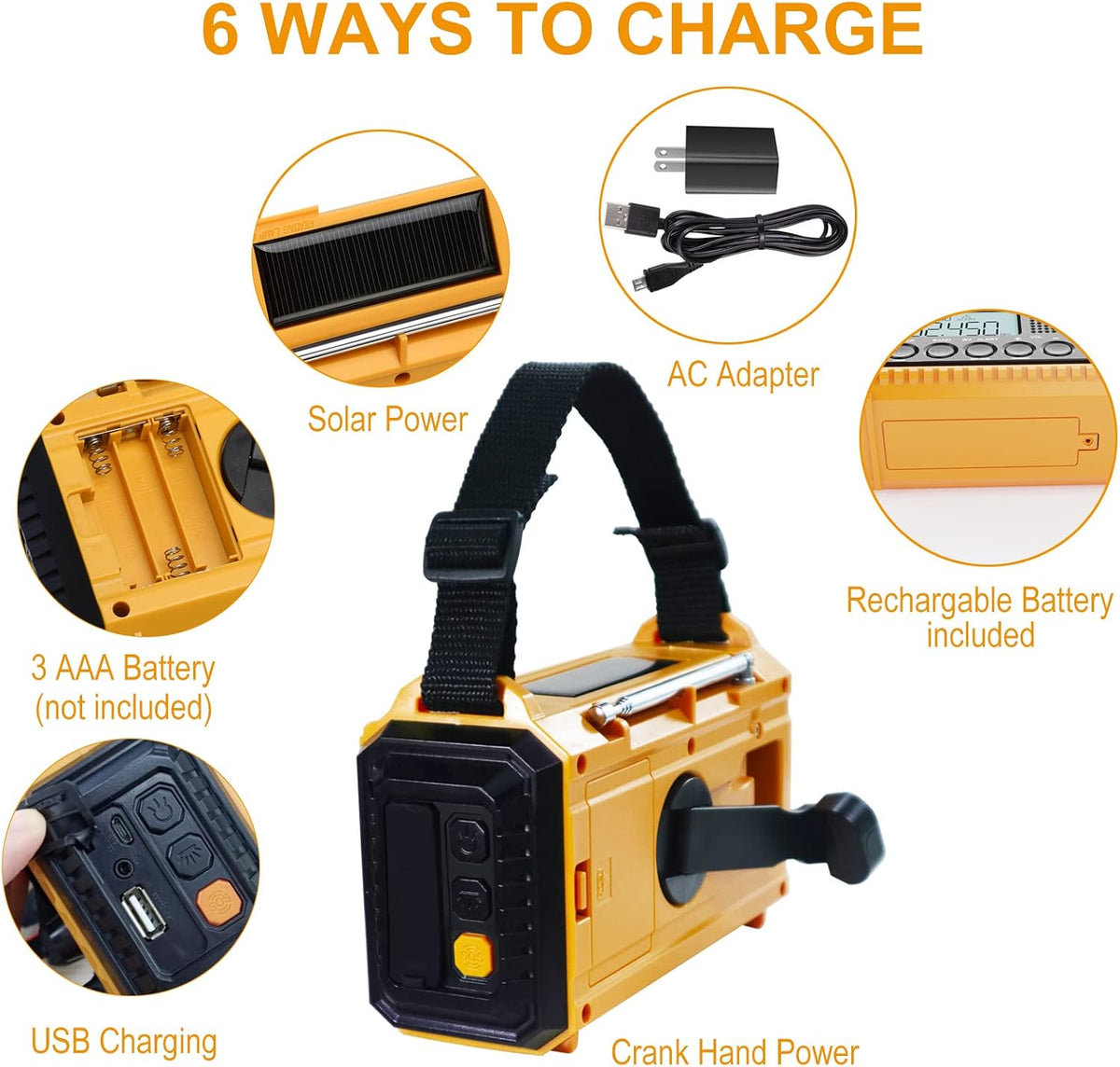Raynic Emergency Radio, 5000mAh, Solar Hand-Crank AM/FM/SW/NOAA, Charger & Flashlight