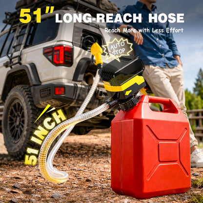 Keimi 5 GPM Cordless Fuel Transfer Pump with Auto-Stop & Hand Trigger Nozzle, Compatible with DeWalt 20V & Milwaukee 18V Batteries, Gas Can Pump for Gasoline/Diesel, 51" Hose & 4 Adapters