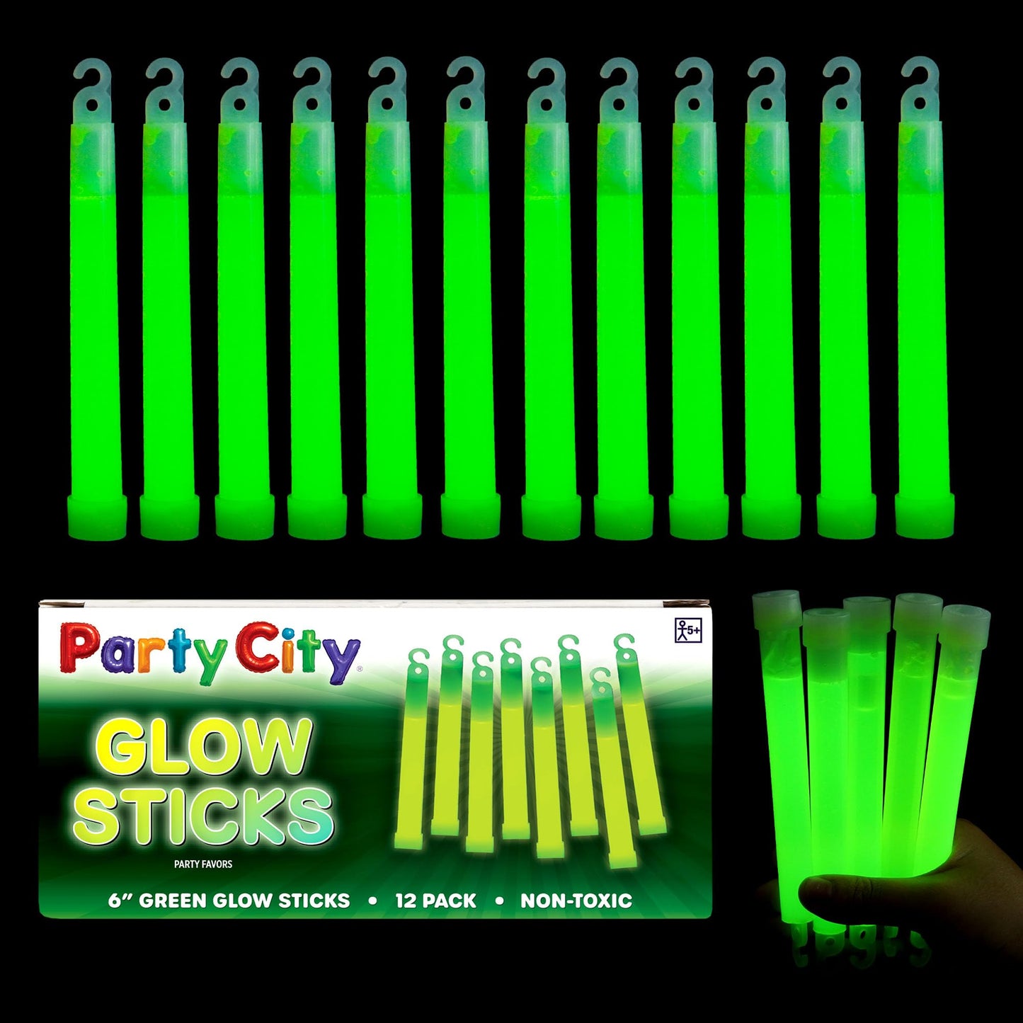 Party City Multicolor Glow Sticks Bulk Pack 6”- 12pk Glow in the Dark Sticks for Kids, Waterproof Camping Survival Ultra Bright Emergency Light Stick with String, Neon Glowsticks Party Supplies Favors