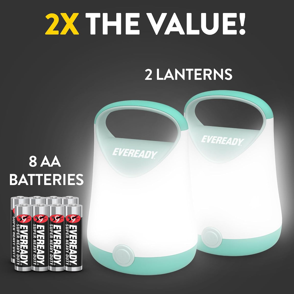 Eveready LED Camping Lantern X-250, 2-Pack, Water-Resistant, 100-Hour Runtime