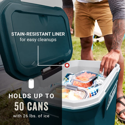 Coleman Classic Series Insulated Portable Rolling Cooler with Wheels, Leak-Resistant Outdoor Hard Cooler Keeps Ice up to 5 Days, 100-Quart