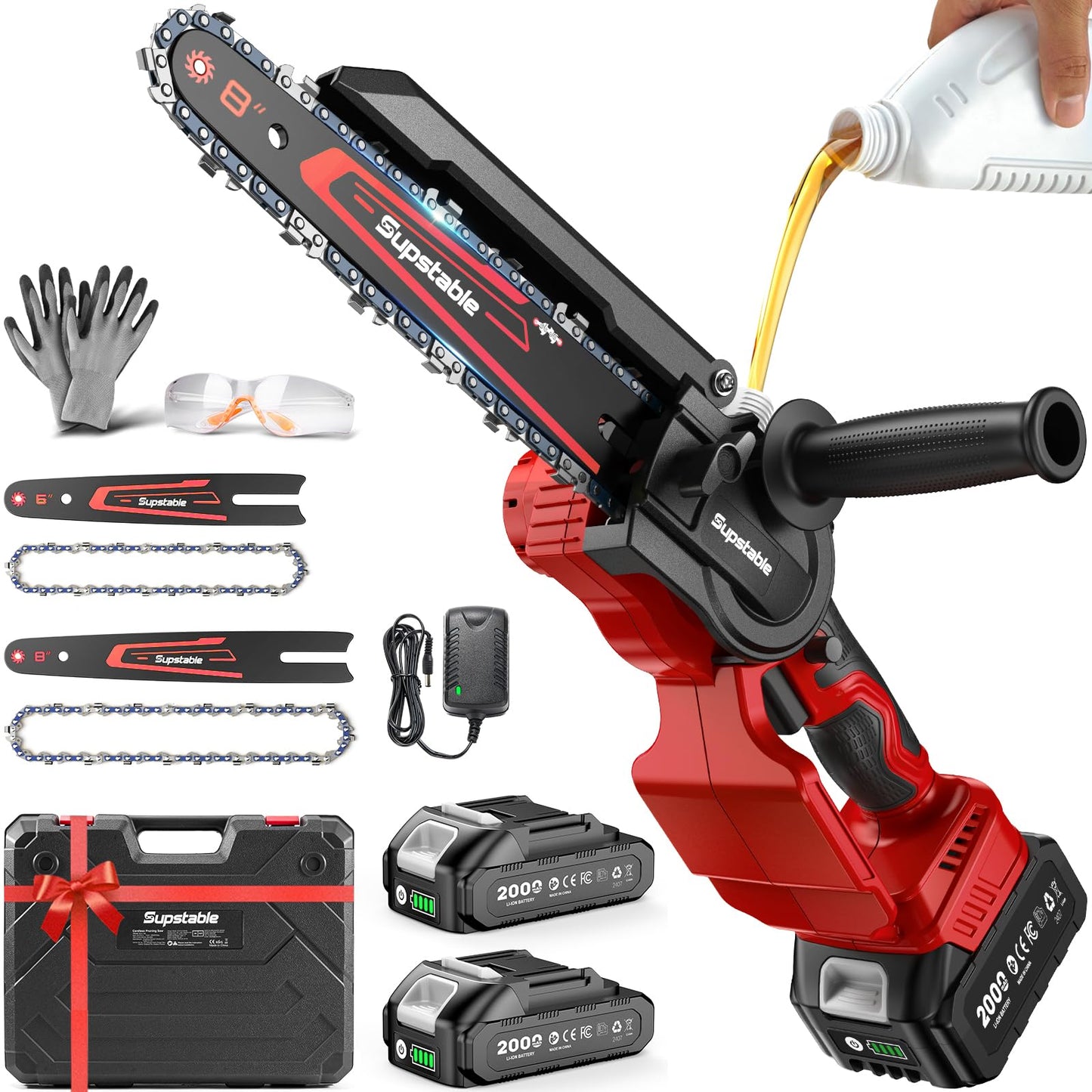 Mini Chainsaw Cordless, 8 Inch & 6 Inch Electric Chainsaw Battery Powered, 1000W Brushless Handheld Power Chain Saw with 2 Batteries, Small Tree Saw for Branch Trimming Wood Cutting