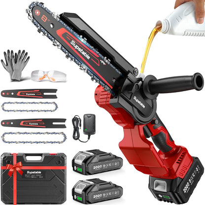 Mini Chainsaw Cordless, 8 Inch & 6 Inch Electric Chainsaw Battery Powered, 1000W Brushless Handheld Power Chain Saw with 2 Batteries, Small Tree Saw for Branch Trimming Wood Cutting