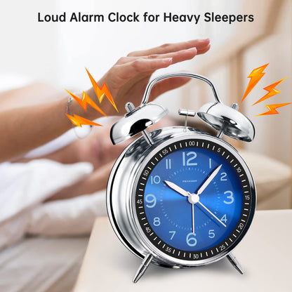 Peakeep 4 Inches Twin Bell Loud Alarm Clock for Heavy Sleepers, Backlight, Battery Operated Old Fashioned Alarm Clock for Bedrooms (3D-Dial, Black)