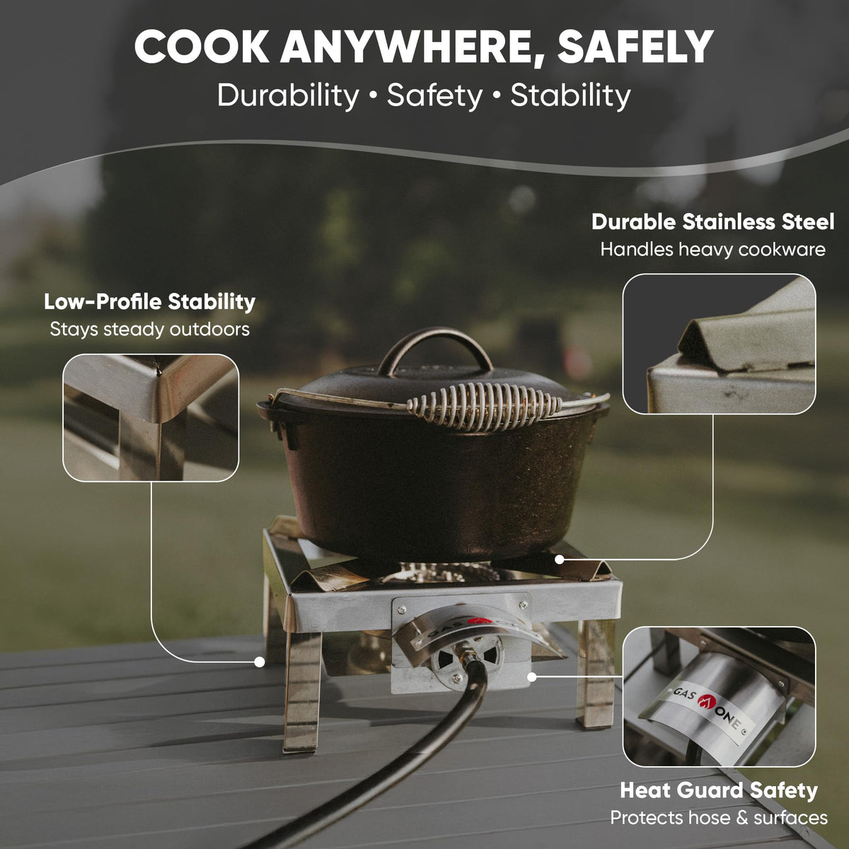 GasOne High-Pressure Propane Burner with Heat Shield & Guard for Outdoor Cooking