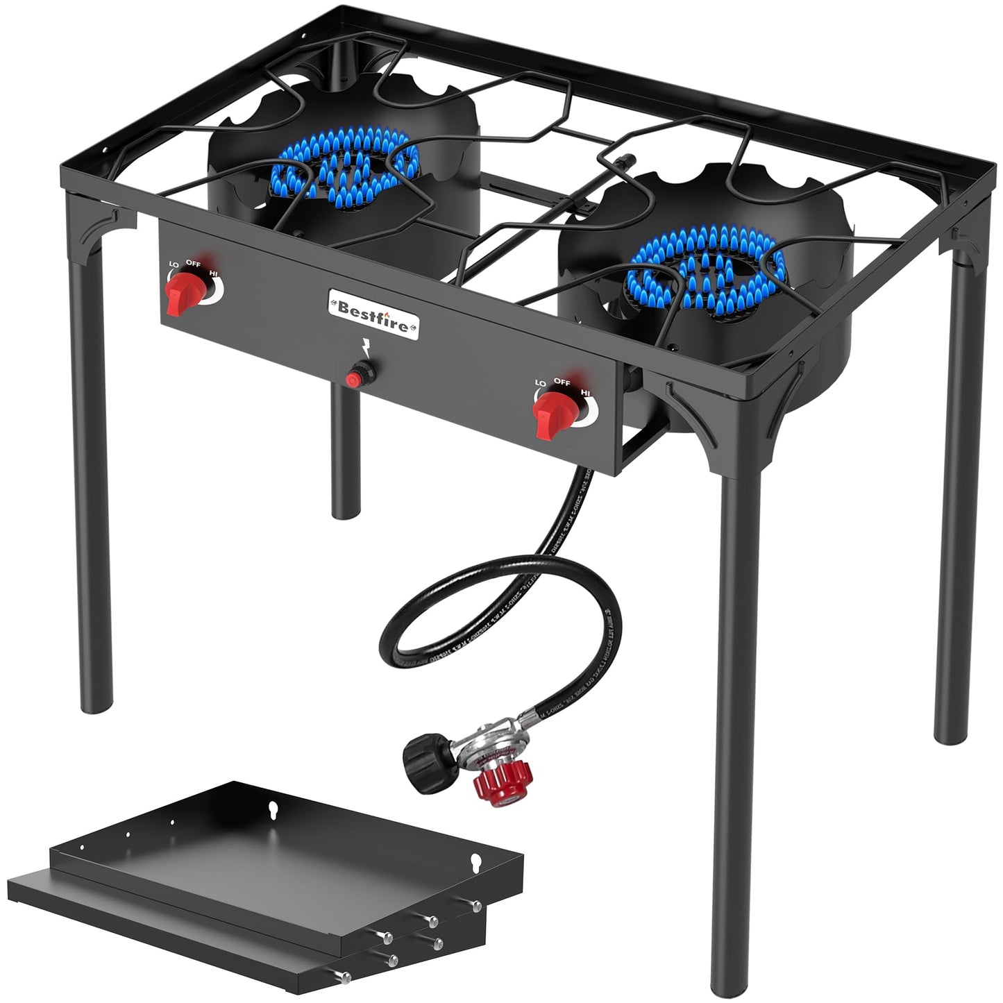 Bestfire 3 Burners Camping Stove for Cooking Outdoor, 225,000 BTU Propane Burners with Ignition wire&Removable Legs, Temperature Control Knobs and 20 PSIG High Pressure Regulator for BBQ
