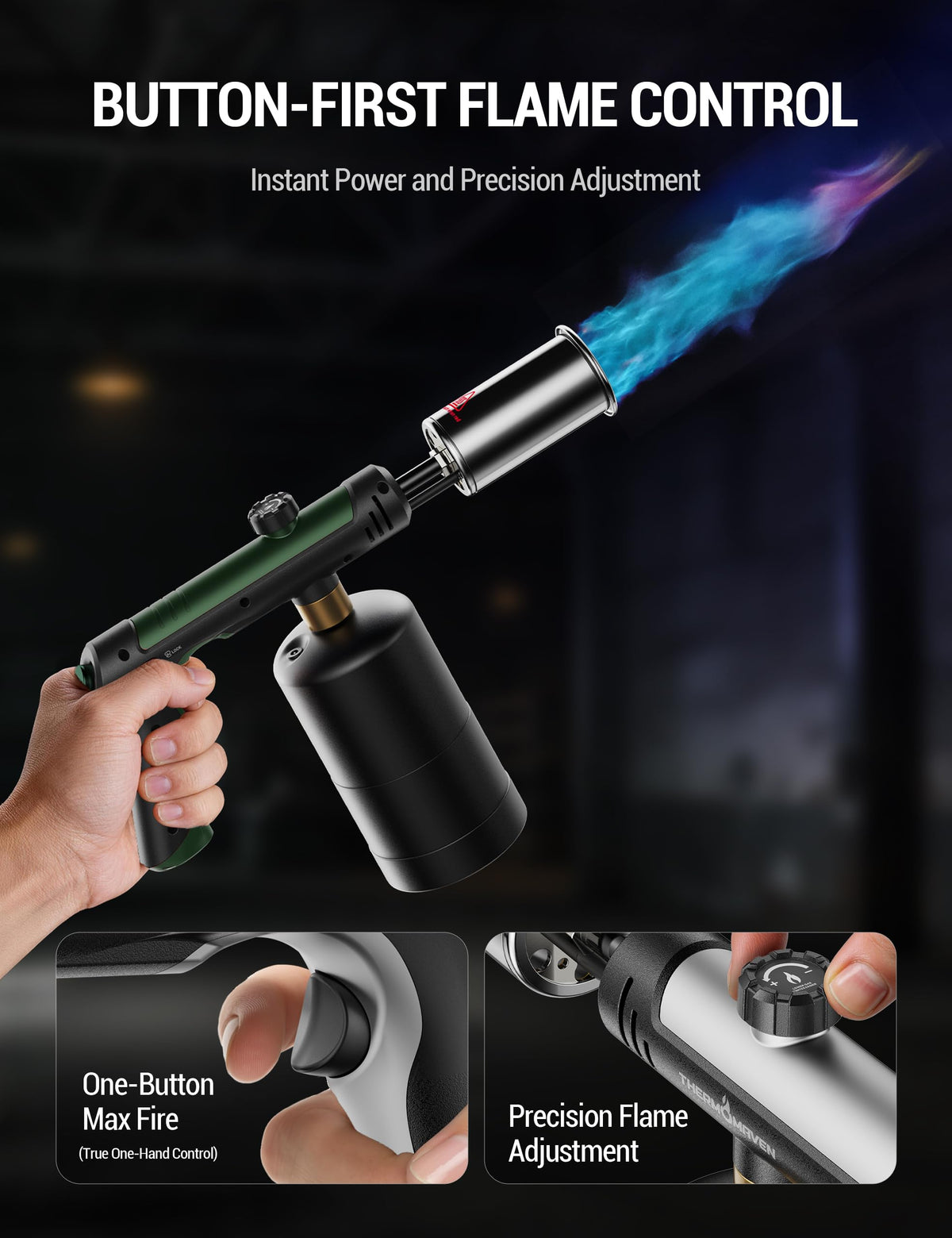 ThermoMaven Propane Torch Gun, One-Touch Max Fire Flame Thrower, Silver