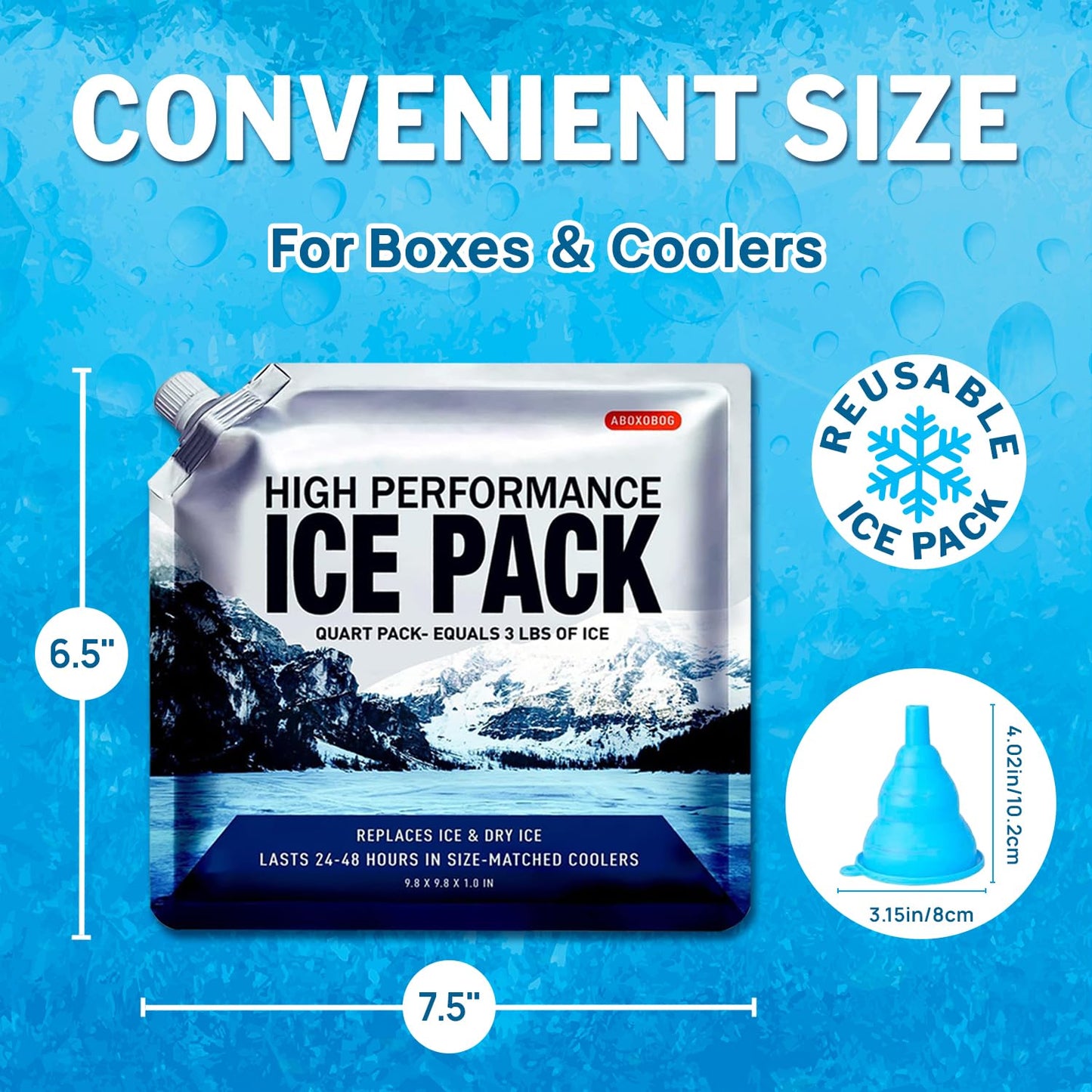 Reusable Ice Packs for Coolers Long Lasting Gel Freezer Packs for Lunch Bags Cooler Backpack Lunch Box for Camping & Picnics (9.8"x9.8"x4P)