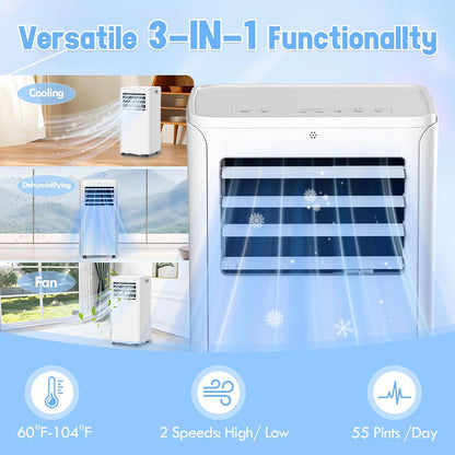 Portable Air Conditioner, 3-in-1 8500 BTU AC Unit with Fan & Dehumidifier – Quiet Cooling for Bedroom, Home Office up to 450 sq.ft, Includes Complete Window Mount Kit