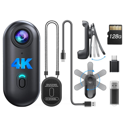 BOBLOV W4 4K Mini Body Camera,128G Wearable Camera with 360°Rotatable Clip & Magnetic Clip, Thumb Size, 96 Minutes for Recording, Easy to Use for Lecture, Traveling, Pet Walking and Outdoors