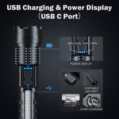 Cinlinso Flashlight High Lumens Rechargeable 2 Pack, 90000 Lumen Super Bright Led Flashlights with 7 Light Modes, IPX6 Waterproof, Powerful Handheld Flash Light for Camping Home Emergencies