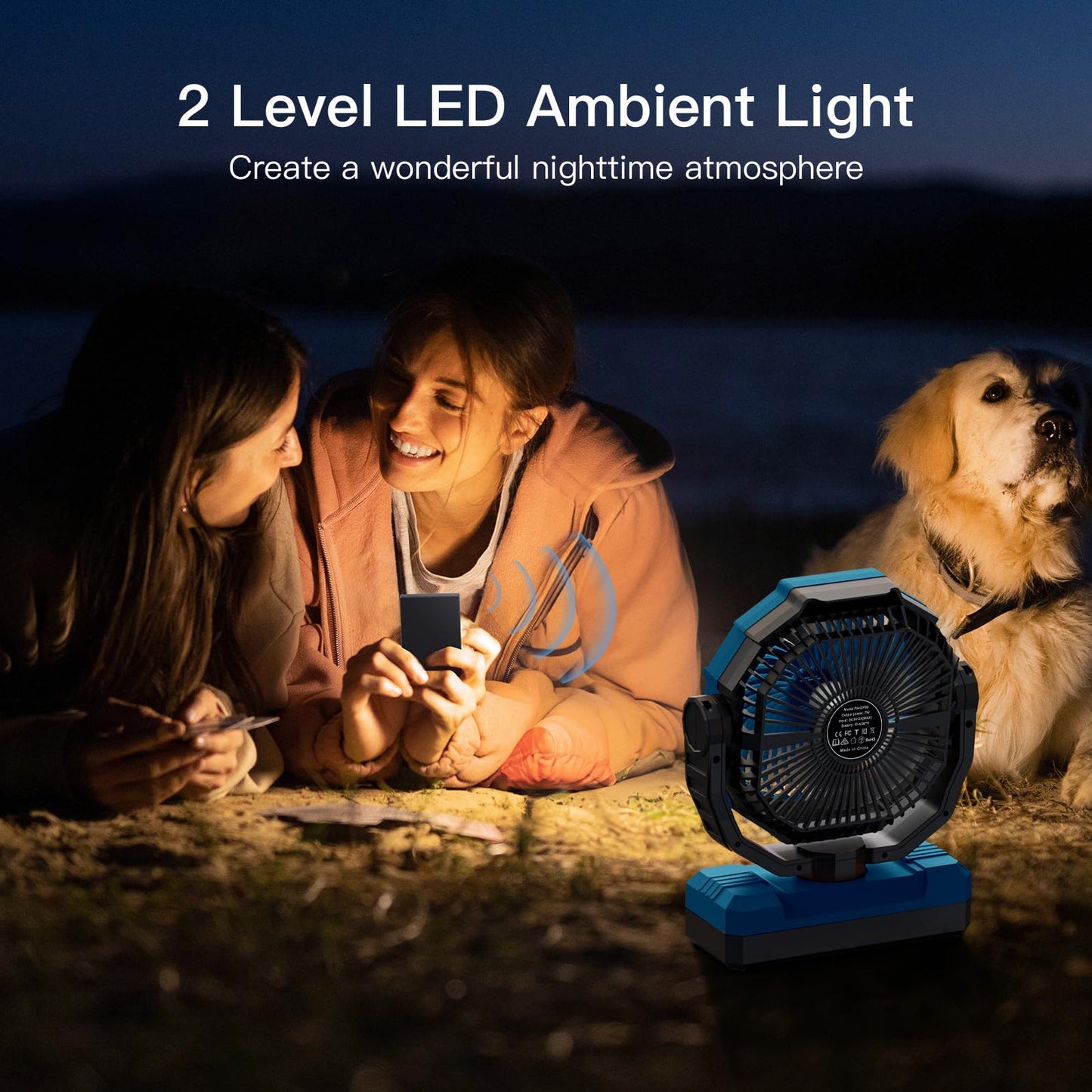 FRIZCOL 3-in-1 Camping Fan - Portable Fans Rechargeable - 24000mAh Battery Powered Fan with Light & Remote for Indoor, Outdoor, Tent, Travel, Fishing, Jobsite, Gifts for Men Dad Him - Orange