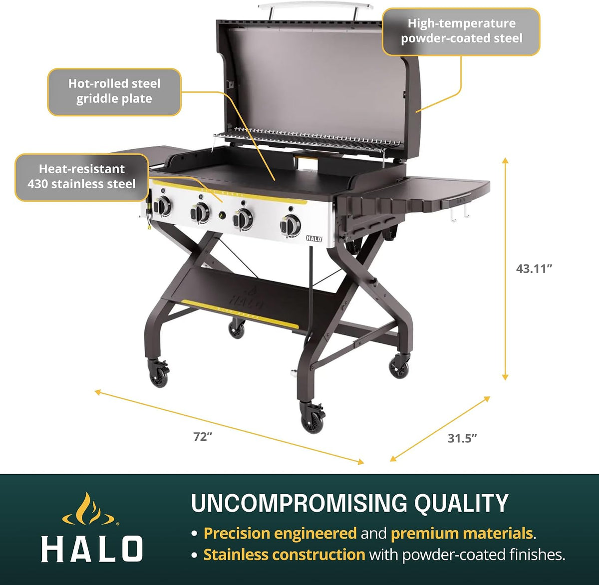 HALO Elite4B Outdoor Griddle, 4-Burner, 720 sq. in. Wind-Resistant Propane Cooking Surface