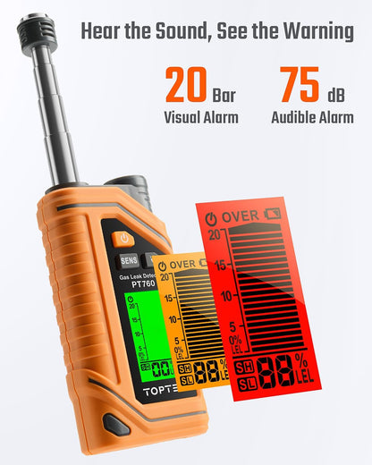 TopTes PT760 Rechargeable Gas Detector with 12-in. Probe, %LEL Detection & Flashlight
