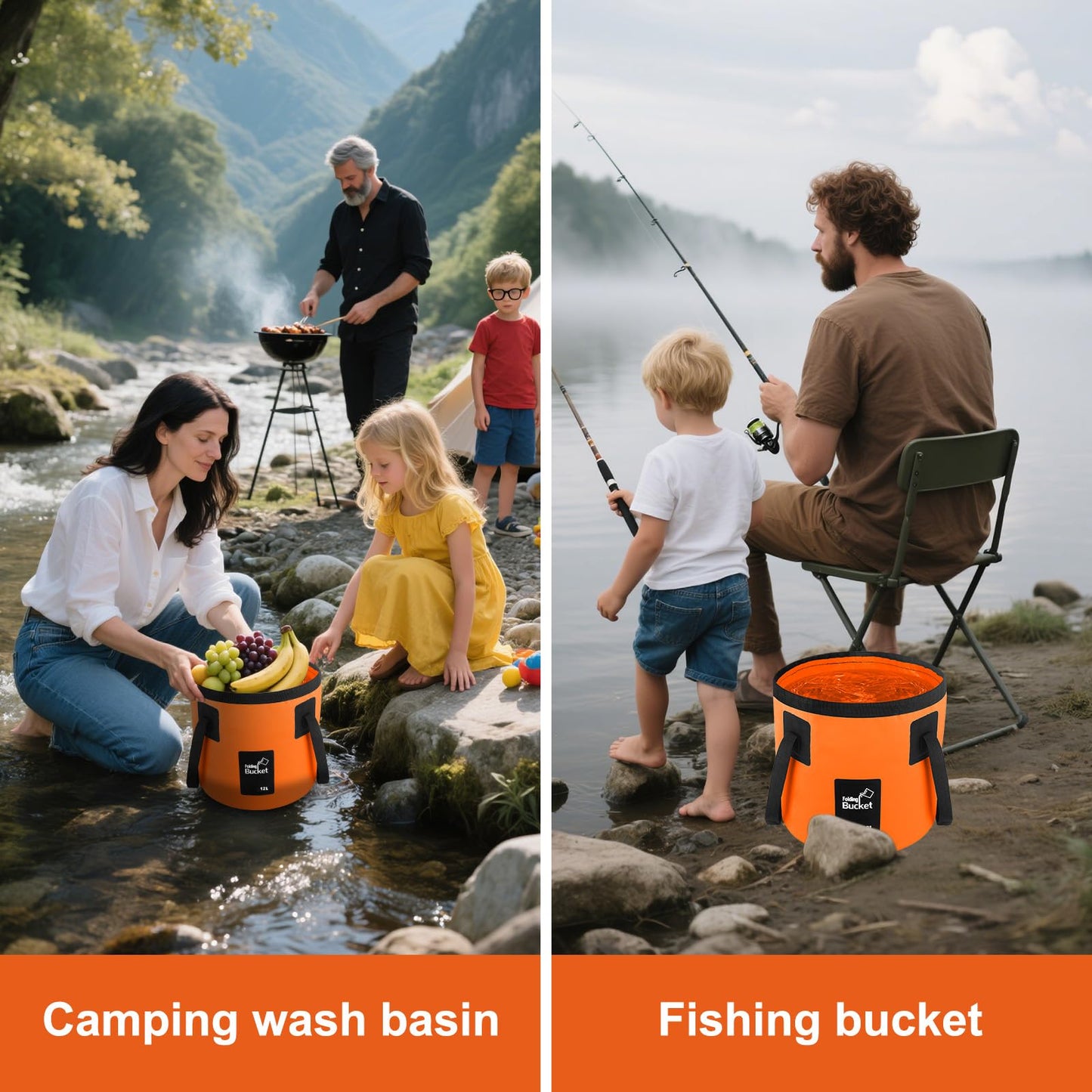 5 Gallon Collapsible Bucket with Handle, Car Wash Bucket Foldable Water Storage Container for Camping Fishing Beach Gardening, Portable Laundry Wash Basin for RV Cleaning Supplies Swamp Emergency Prep