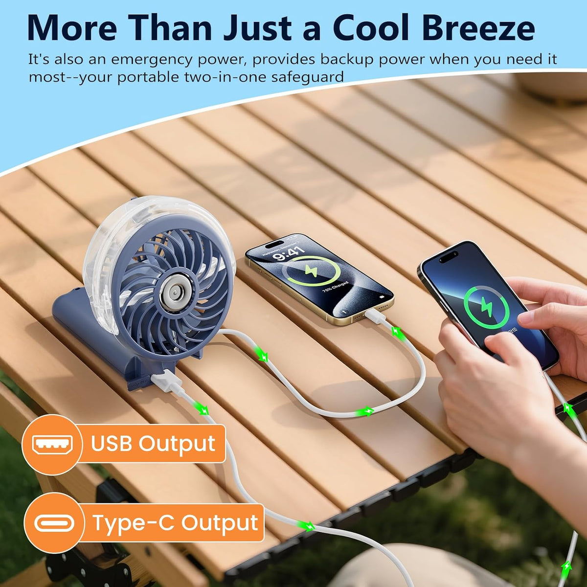HandFan 5200mAh Rechargeable Handheld Misting Fan, Portable Mister, Royal Blue